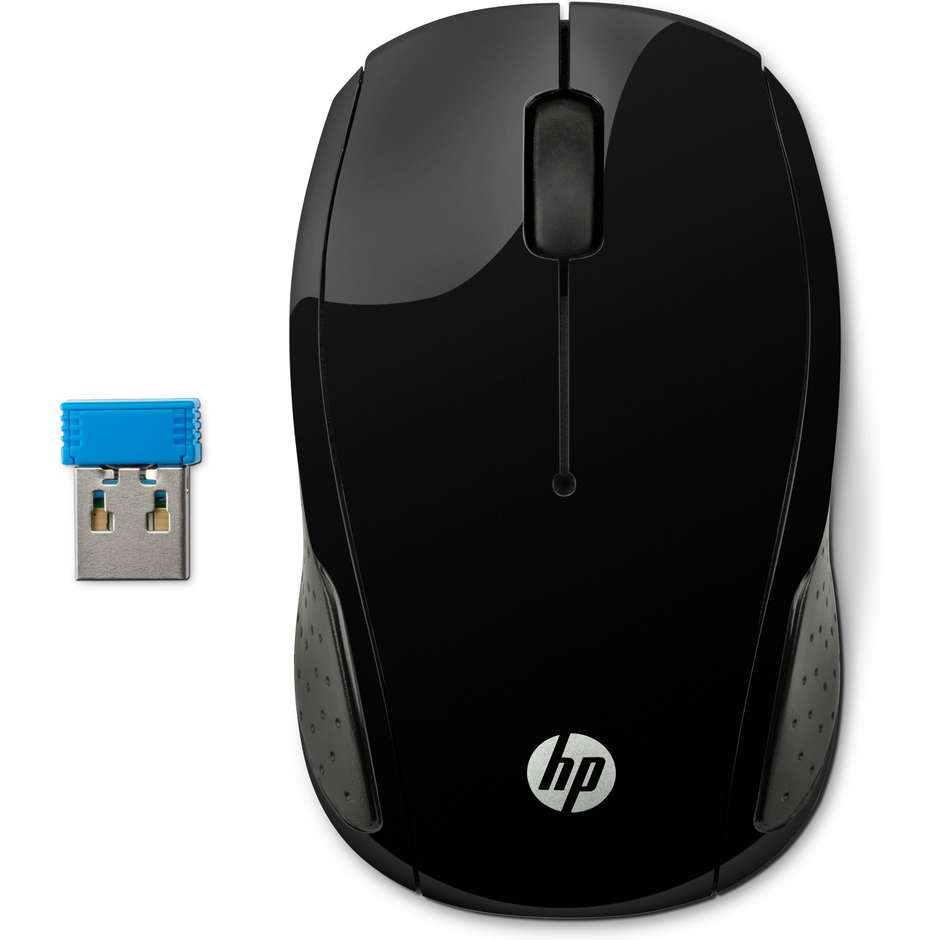 HP 200 Mouse Wireless Ottico Ambidestro con Ricevitore Nano USB 2.4GHz Tracciamento Fluido e Impugnatura Sagomata - Nero (X6W31AA)