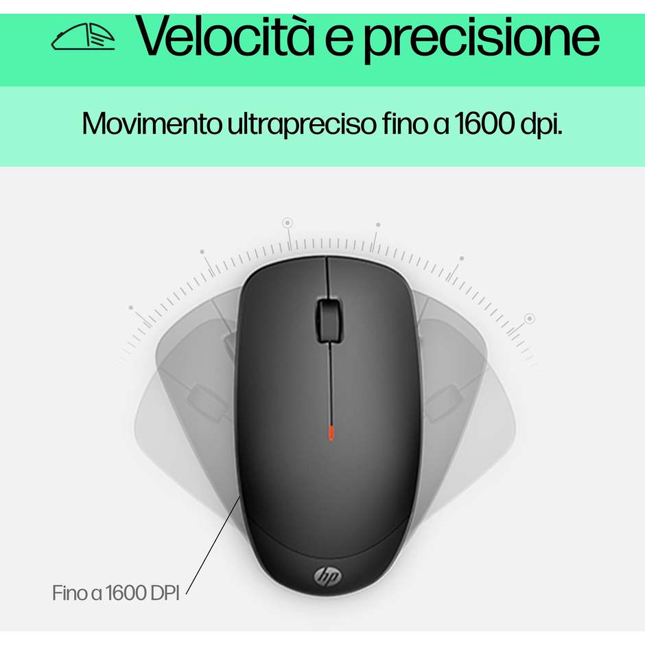 HP 230 Combo Tastiera e Mouse Wireless Layout Italiano Tasti Silenziosi e Mouse Ambidestro 1600 DPI con Ricevitore USB 2.4GHz - Nero (18H24AA)