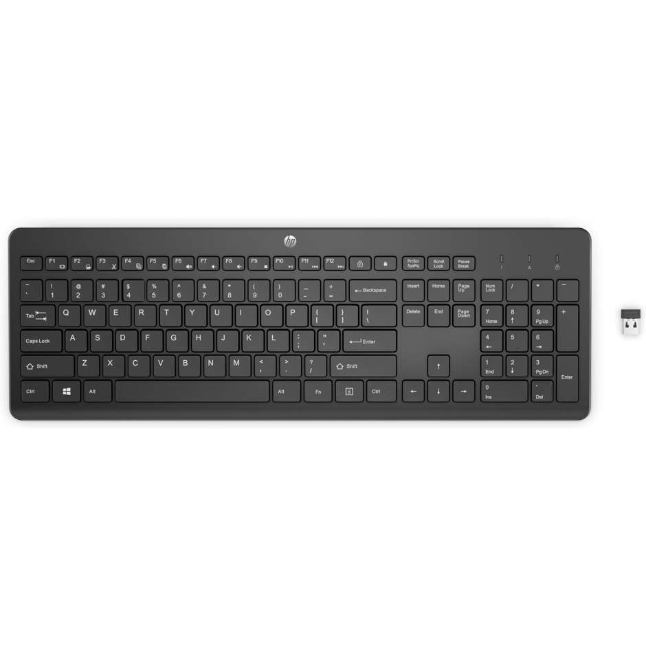 HP 230 Tastiera Wireless Layout Italiano Tasti Chiclet Silenziosi con Ricevitore USB 2.4GHz e Autonomia fino a 16 Mesi - Nero (3L1E7AA)