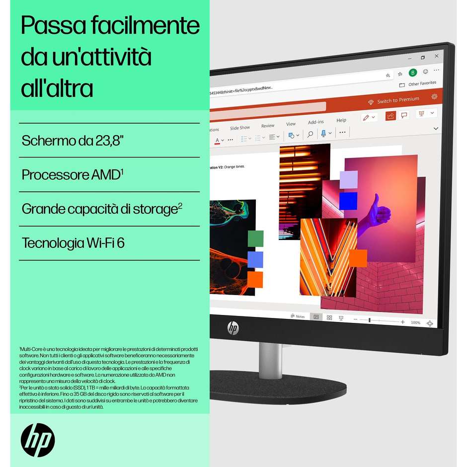 HP 24-CR0011NL PC All-in-one 23.8" Full HD AMD Ryzen 5 Ram 8 GB Memoria 512 GB Windows 11 Home Colore Bianco