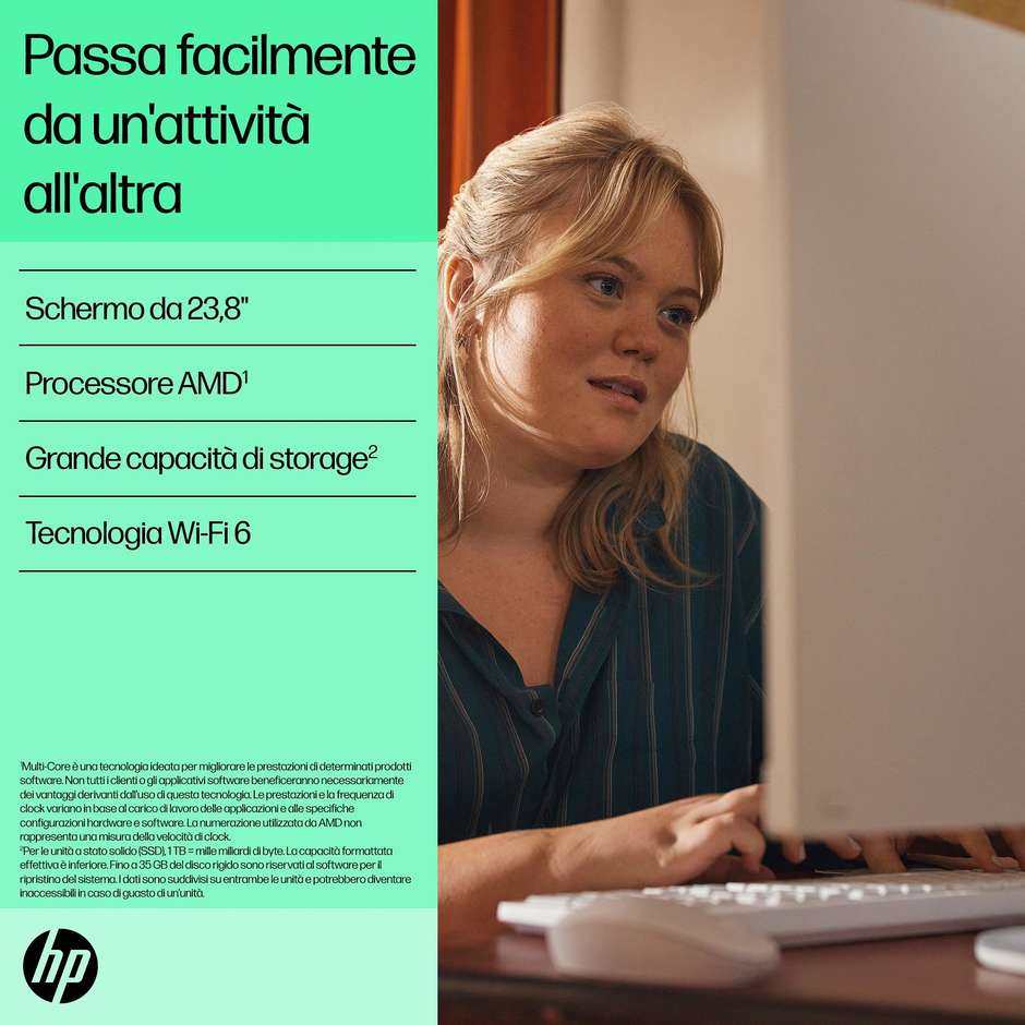 HP 24-CR0011NL PC All-in-one 23.8" Full HD AMD Ryzen 5 Ram 8 GB Memoria 512 GB Windows 11 Home Colore Bianco