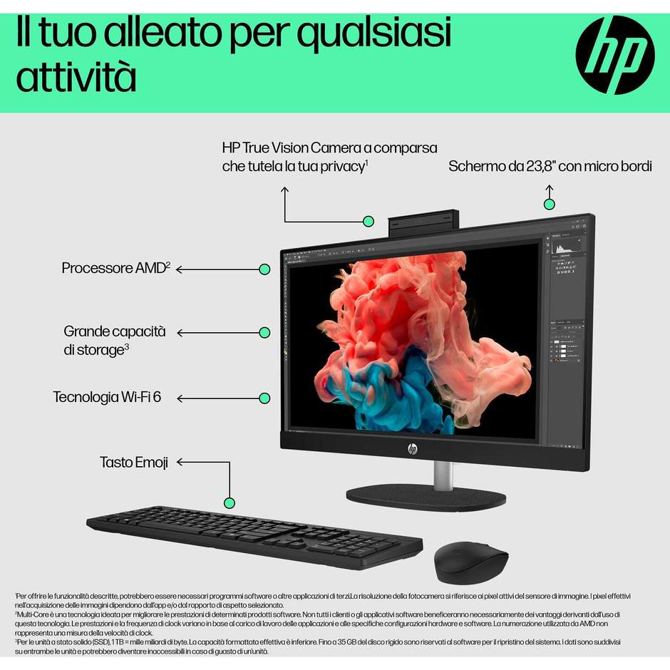 HP 24-CR0011NL PC All-in-one 23.8" Full HD AMD Ryzen 5 Ram 8 GB Memoria 512 GB Windows 11 Home Colore Bianco