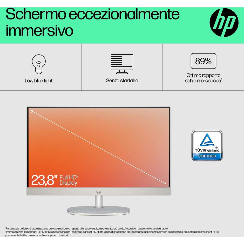 HP 24-CR0011NL PC All-in-one 23.8" Full HD AMD Ryzen 5 Ram 8 GB Memoria 512 GB Windows 11 Home Colore Bianco