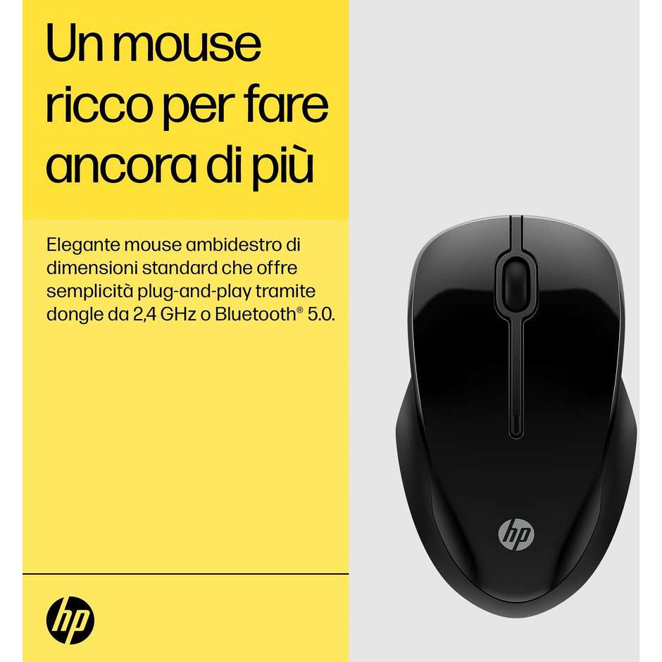 HP 240 Mouse Wireless Bluetooth 5.1 Portatile con Tracciamento Fluido e Autonomia fino a 15 Mesi - Nero (6V2J7AA)