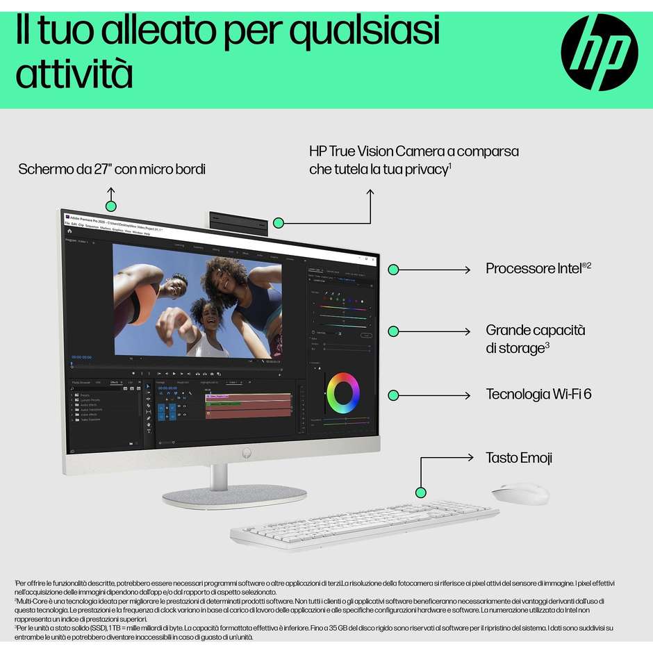 HP 27-cr0024nl PC All-in-one 27" Ram 8 GB Memoria 512 GB 300 cd/m² Windows 11 Home Wi-Fi Colore Bianco