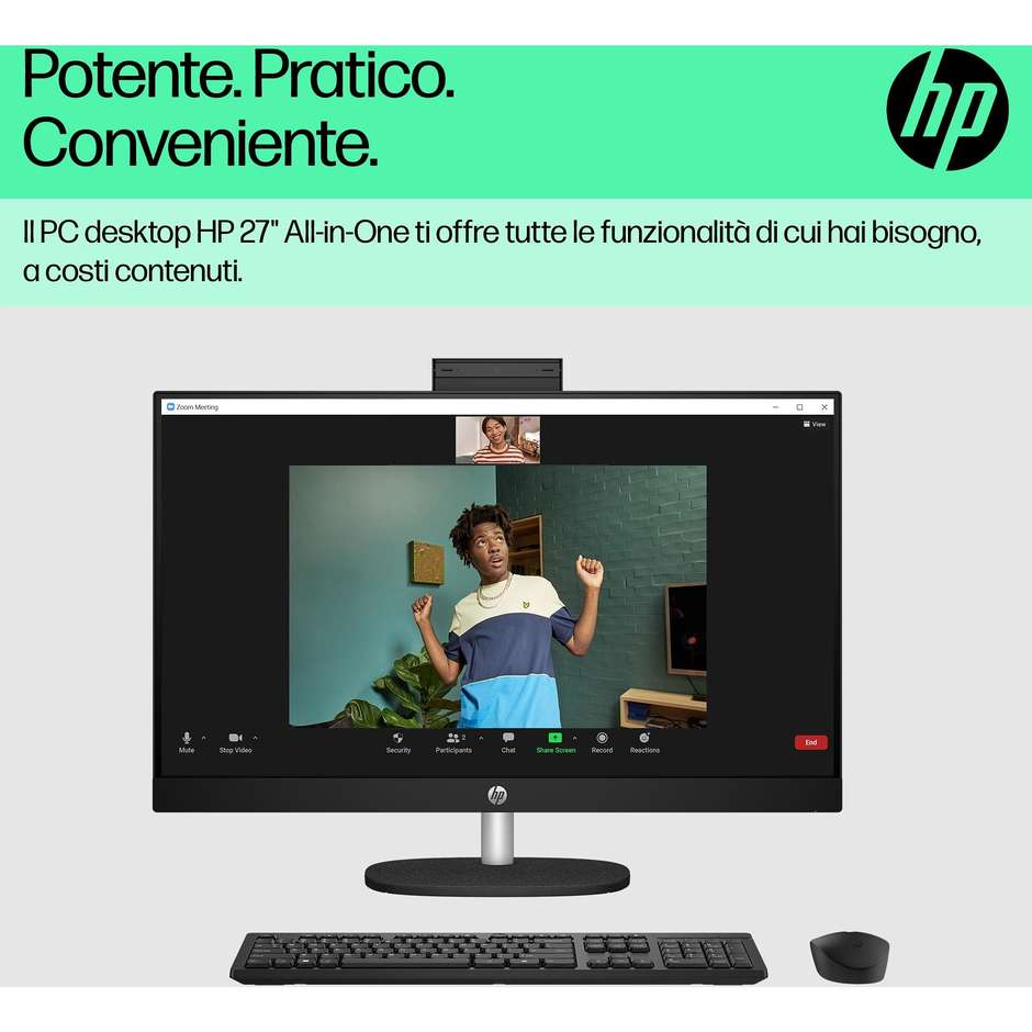HP 27-cr0024nl PC All-in-one 27" Ram 8 GB Memoria 512 GB 300 cd/m² Windows 11 Home Wi-Fi Colore Bianco