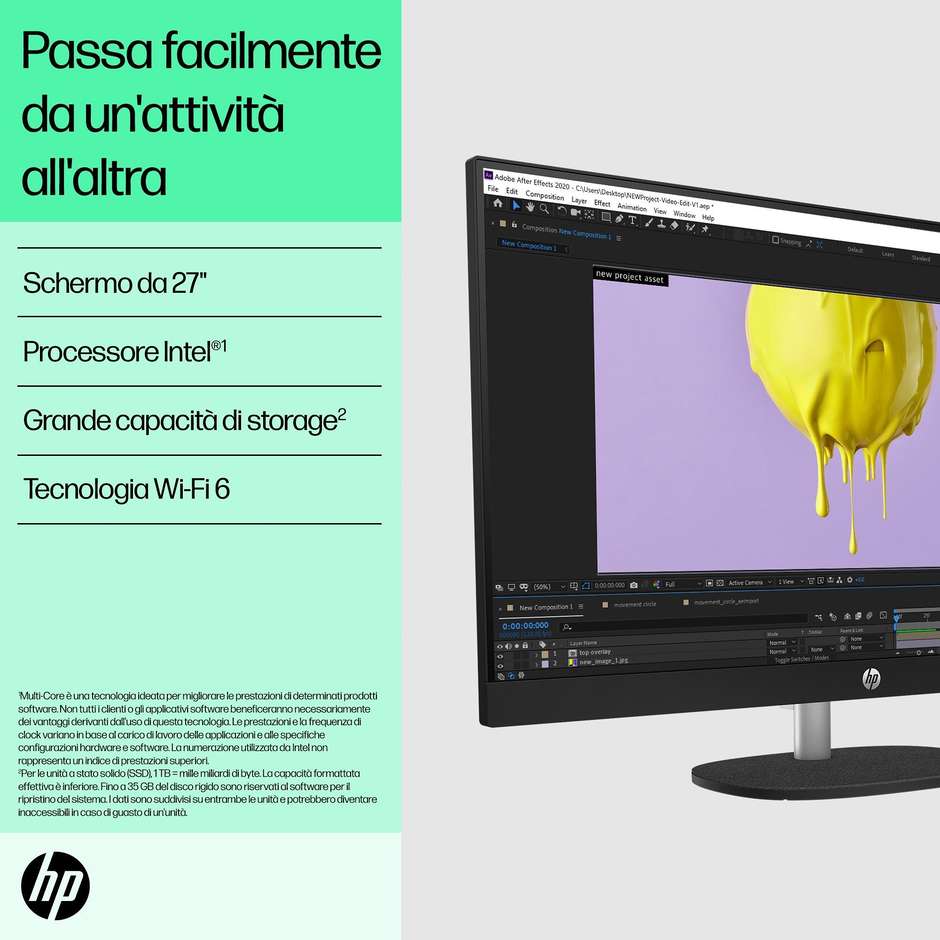 HP 27-cr0024nl PC All-in-one 27" Ram 8 GB Memoria 512 GB 300 cd/m² Windows 11 Home Wi-Fi Colore Bianco