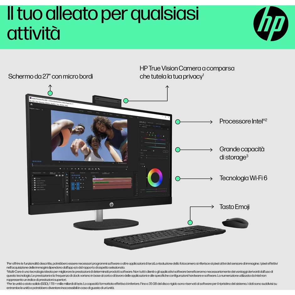 HP 27-cr0024nl PC All-in-one 27" Ram 8 GB Memoria 512 GB 300 cd/m² Windows 11 Home Wi-Fi Colore Bianco
