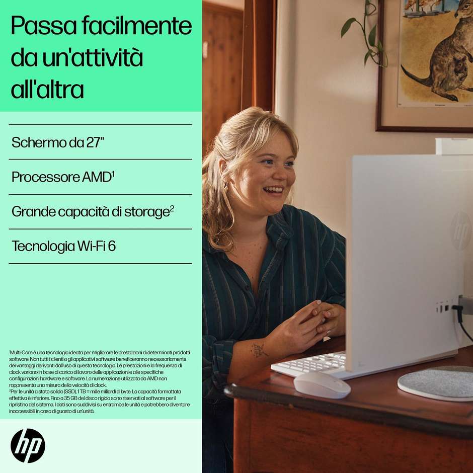 HP 27-CR0025NL PC All-in-one 27" Full HD AMD Ryzen 5 Ram 16 GB Memoria 512 GB Windows 11 Home Colore Bianco