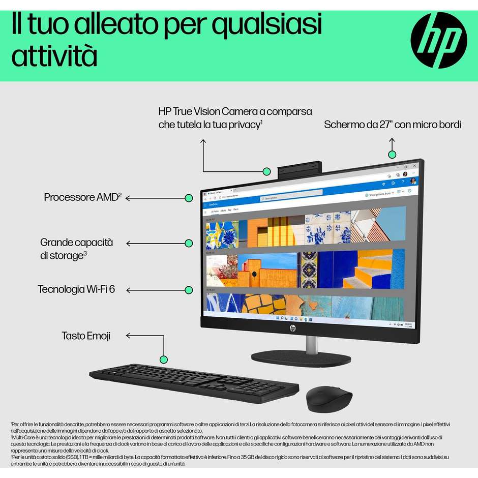 HP 27-CR0025NL PC All-in-one 27" Full HD AMD Ryzen 5 Ram 16 GB Memoria 512 GB Windows 11 Home Colore Bianco