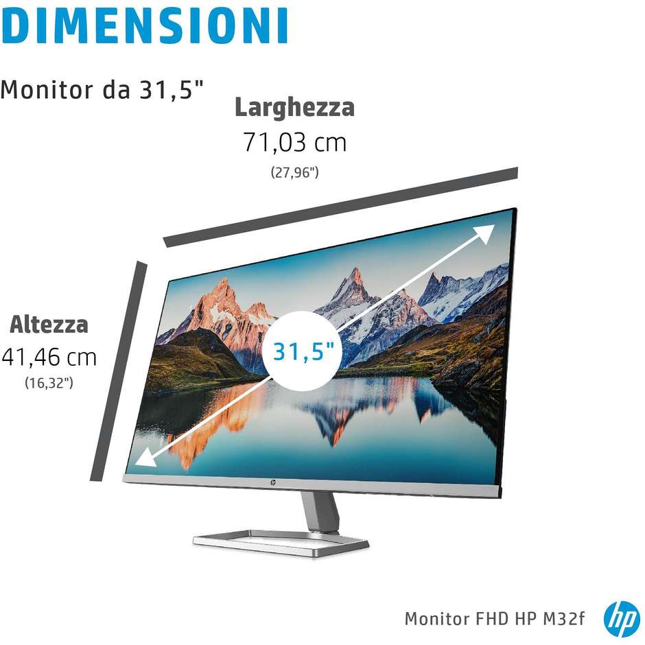 HP 2H5M7AA Monitor PC 31.5" Full HD Luminosità 300 cd/m² Classe D colore argento