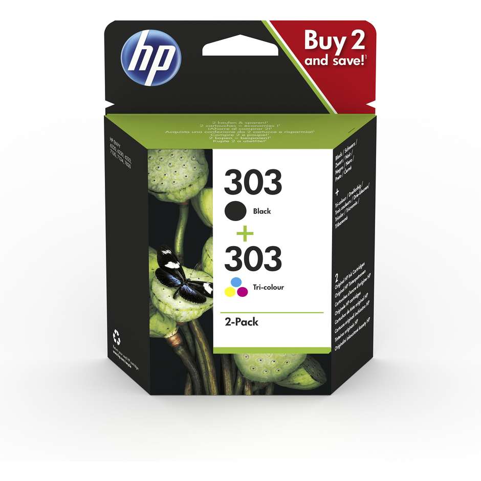 HP 303 multipack originale nero e tricromia, 2 cartucce 3YM92AE