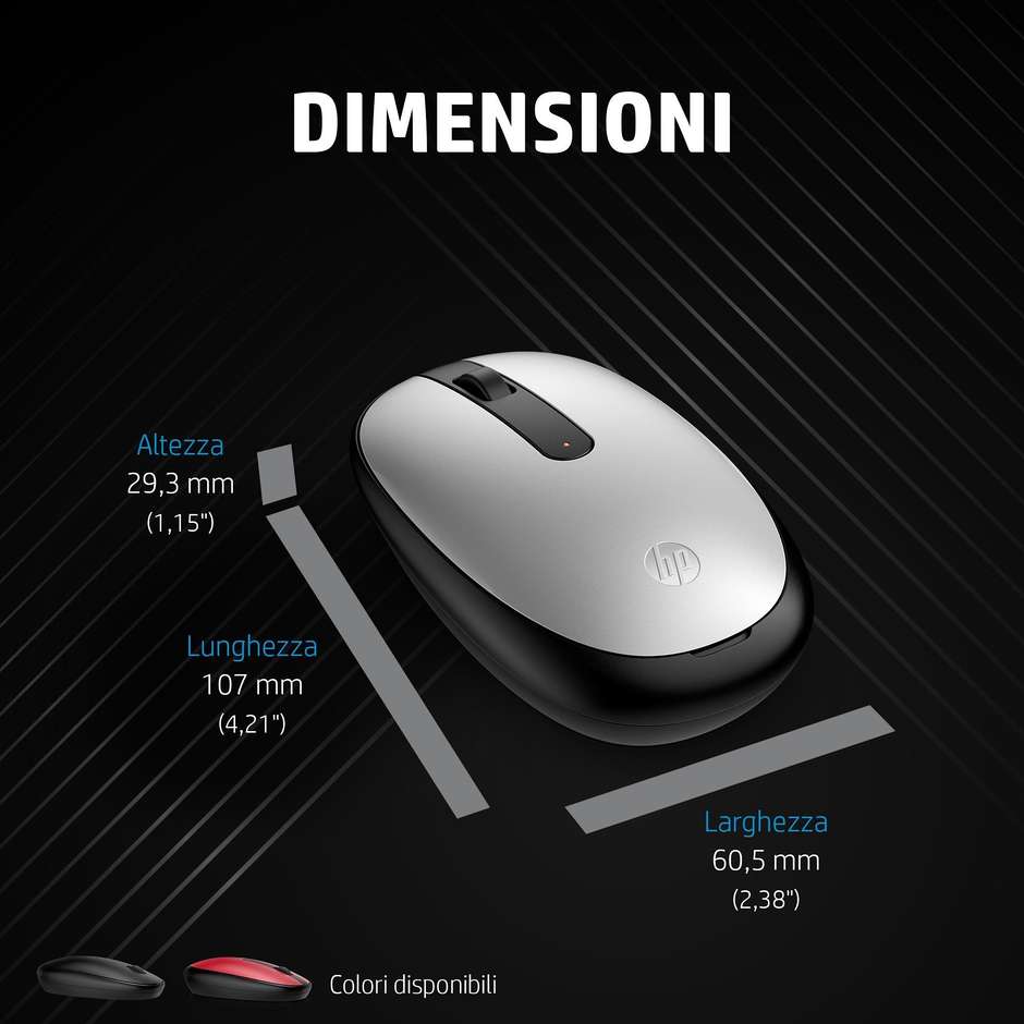 HP 3V0G9AA Mouse Ottico Bluetooth 1600 DPI Colore Black