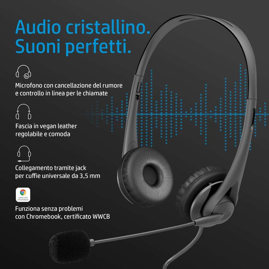 HP 428H6AA Cuffie Stereo Cablate 3,5 mm G2 Microfono ad Asta Sovraurali Nero