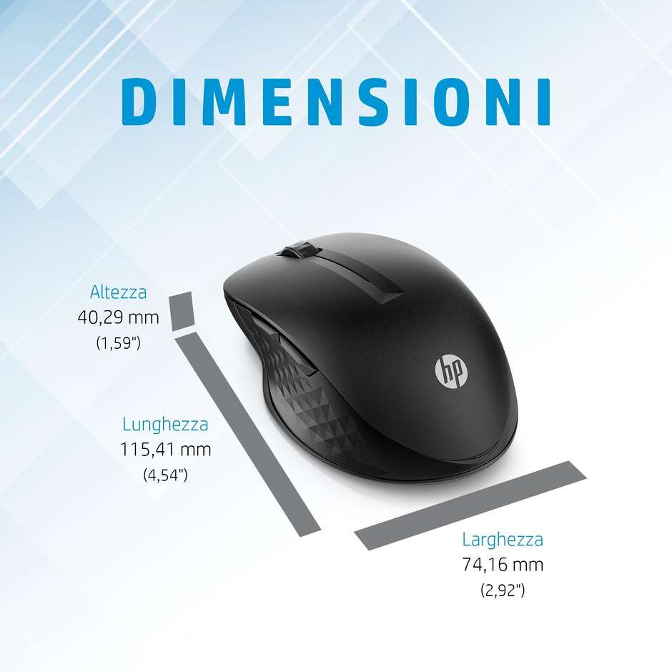 HP 430 Mouse Wireless Multi-Device con 4 Tasti Programmabili Doppia Connessione 2.4GHz e Bluetooth Batteria fino a 24 Mesi - Nero (3B4Q2AA)