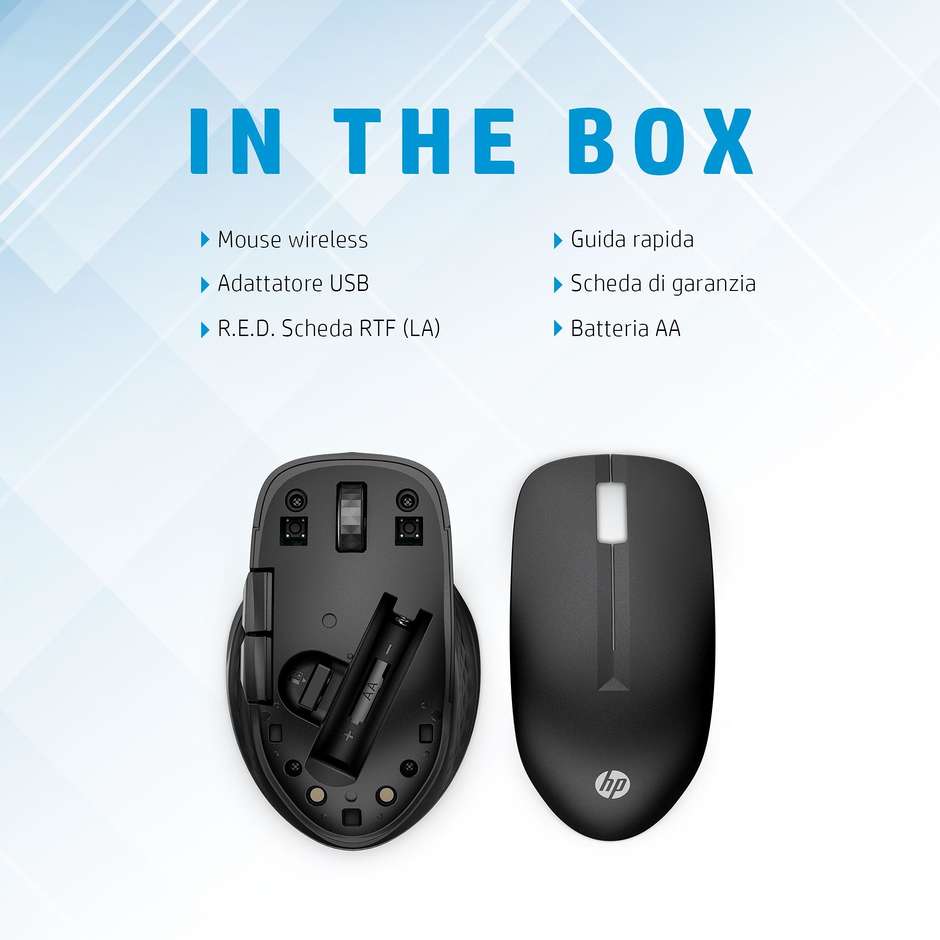 HP 430 Multi-Device (3B4Q2AA) Mouse Wireless Programmabile Bluetooth e RF 2.4 GHz Nero