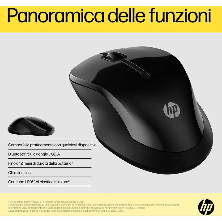 HP 6V2J7AA Mouse Wireless Bluetooth Colore Nero