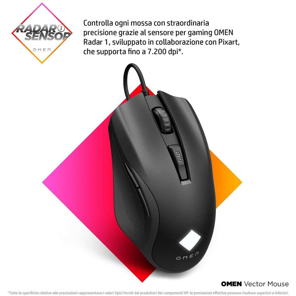 HP 8BC52AA Mouse Ottico USB Type-A 7200 DPI Colore Black