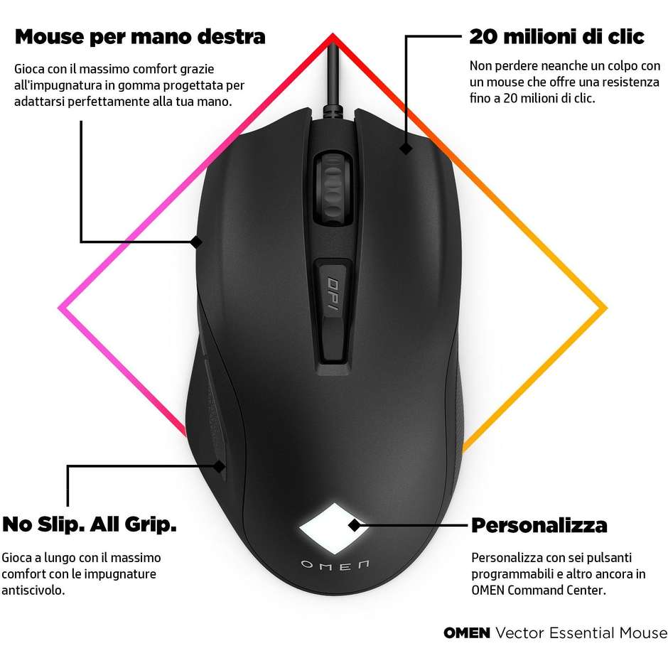 HP 8BC52AA Mouse Ottico USB Type-A 7200 DPI Colore Black