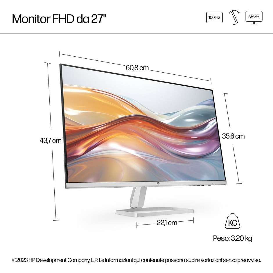 HP 94F44AA PC Monitor 27" Full HD 300 cd/m² Classe D Colore Nero, Bianco