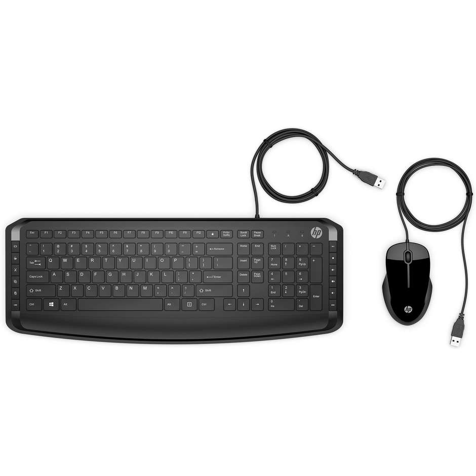 HP 9DF28AA Kit Tastiera & Mouse Cablate USB-A colore nero