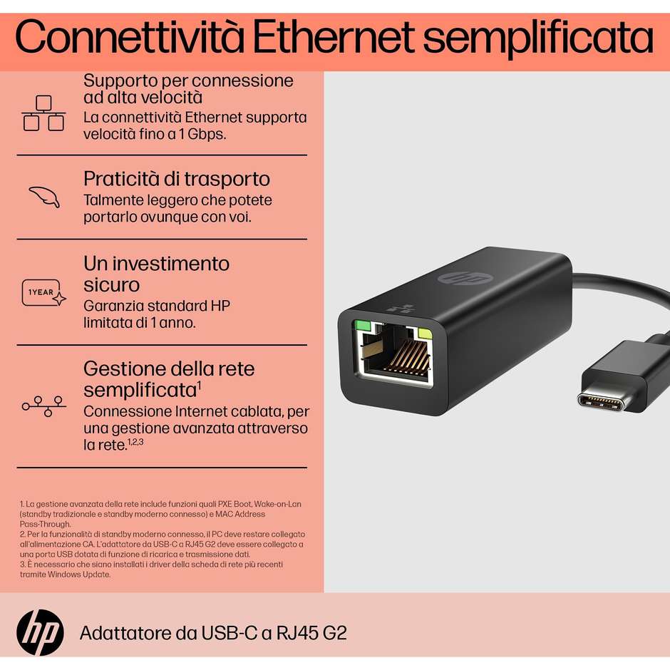 HP Adattatore da USB-C a RJ45 G2 Colore Nero