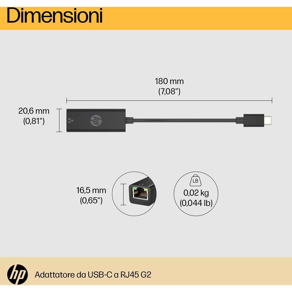 HP Adattatore da USB-C a RJ45 G2 Colore Nero