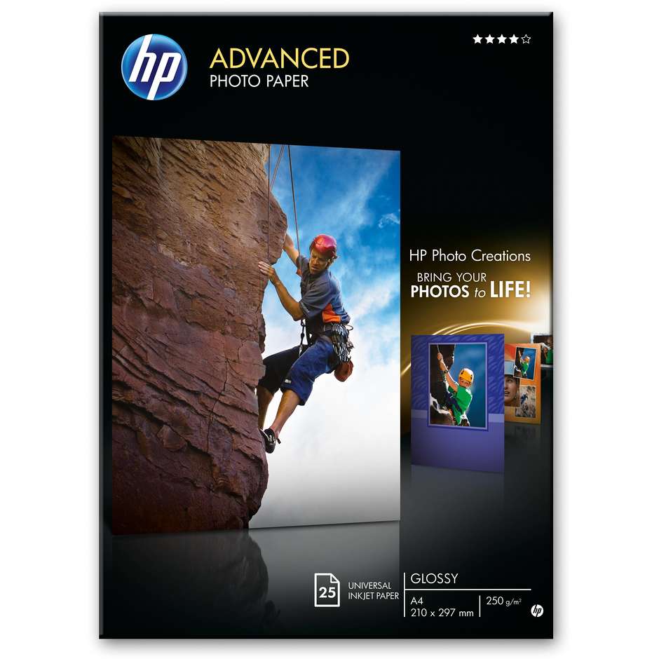 HP Advanced carta fotografica lucida A4, 250 g/m², 25 fogli