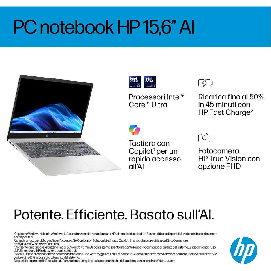 HP AI 15-fd2026nlx Notebook Intel Core Ultra 5 8GB 512GB 15.6" Full HD Argento