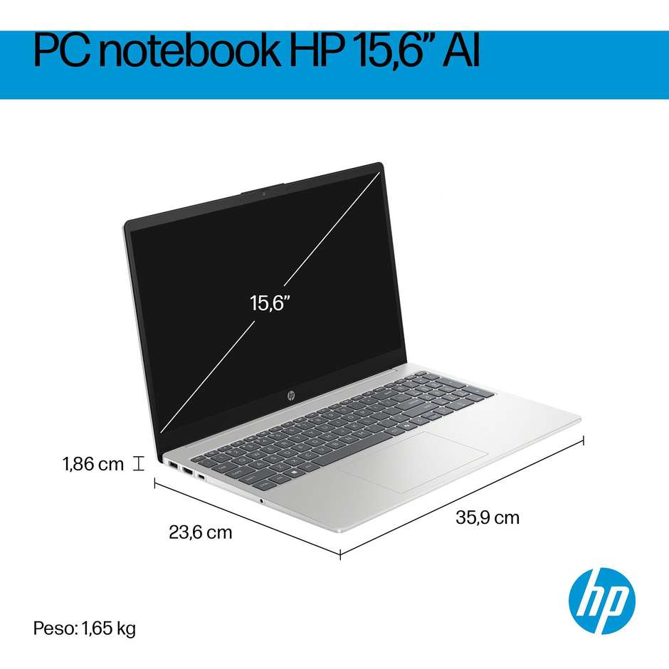 HP AI 15-fd2026nlx Notebook Intel Core Ultra 5 8GB 512GB 15.6" Full HD Argento