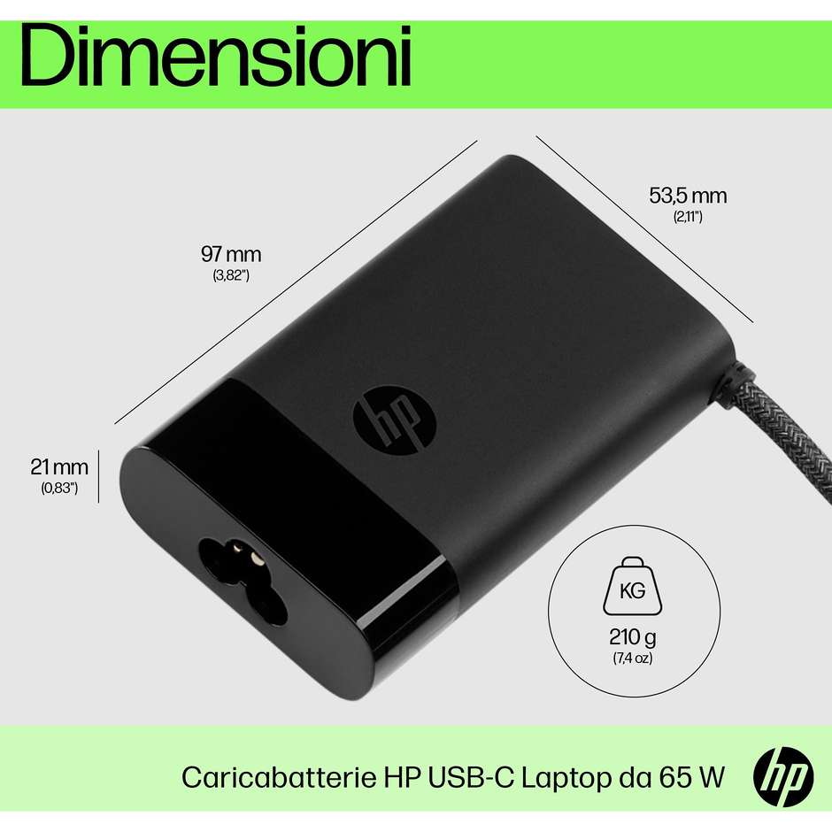 HP caricabatterie USB-C per laptop da 65 W, nero