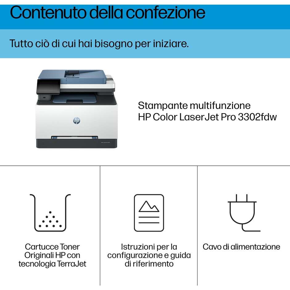 HP Color LaserJet Pro MFP 3302fdw Multifunzione 4-in-1 Laser a Colori ADF Fronte/Retro Wi-Fi Touchscreen