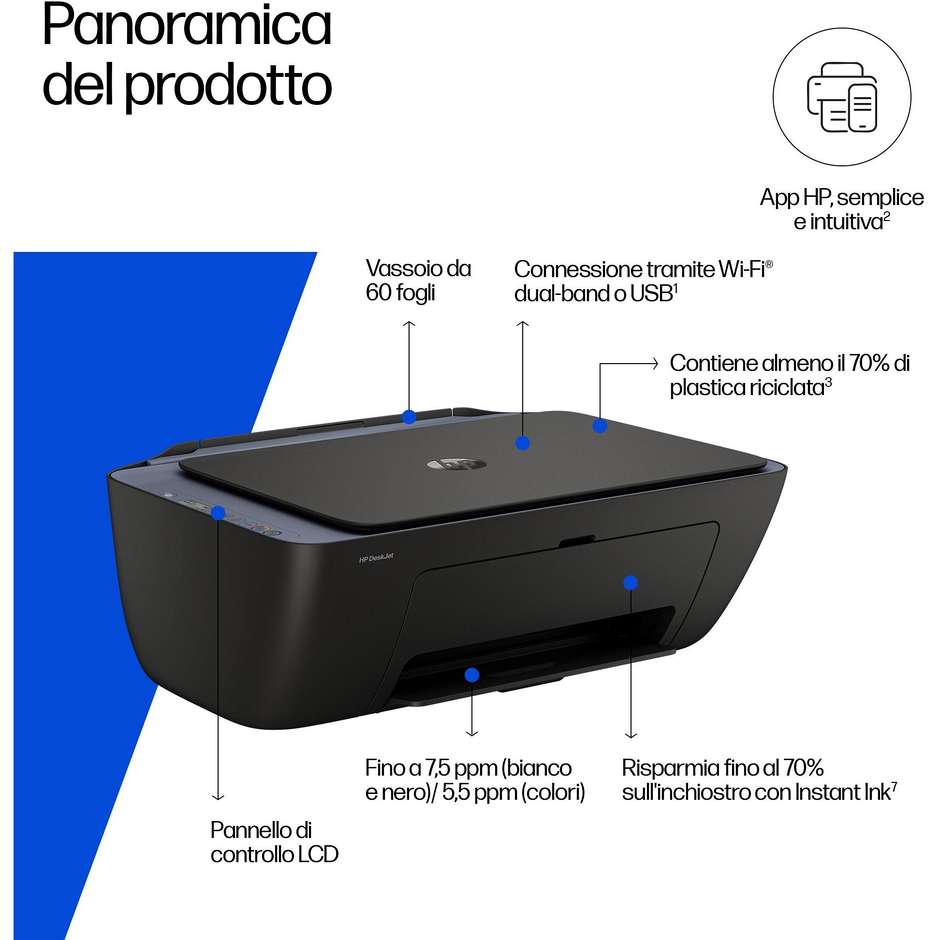 HP DeskJet 2921 Stampante Multifunzione 3-in-1 a Colori Wireless A4 Nero