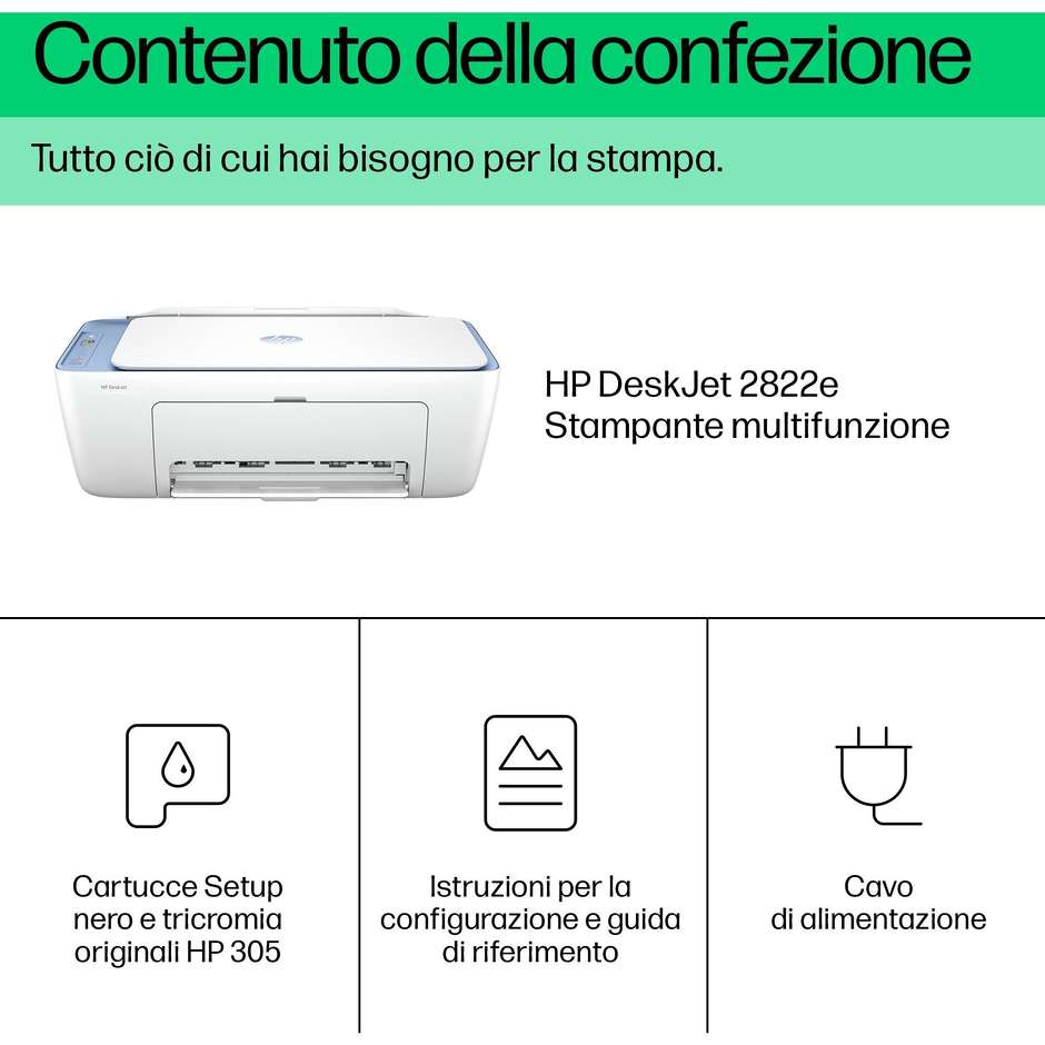 HP DeskJet DJ2822E  Stampante multifunzione 3in1 Wi-Fi Bluetooth A4 Colore Blu