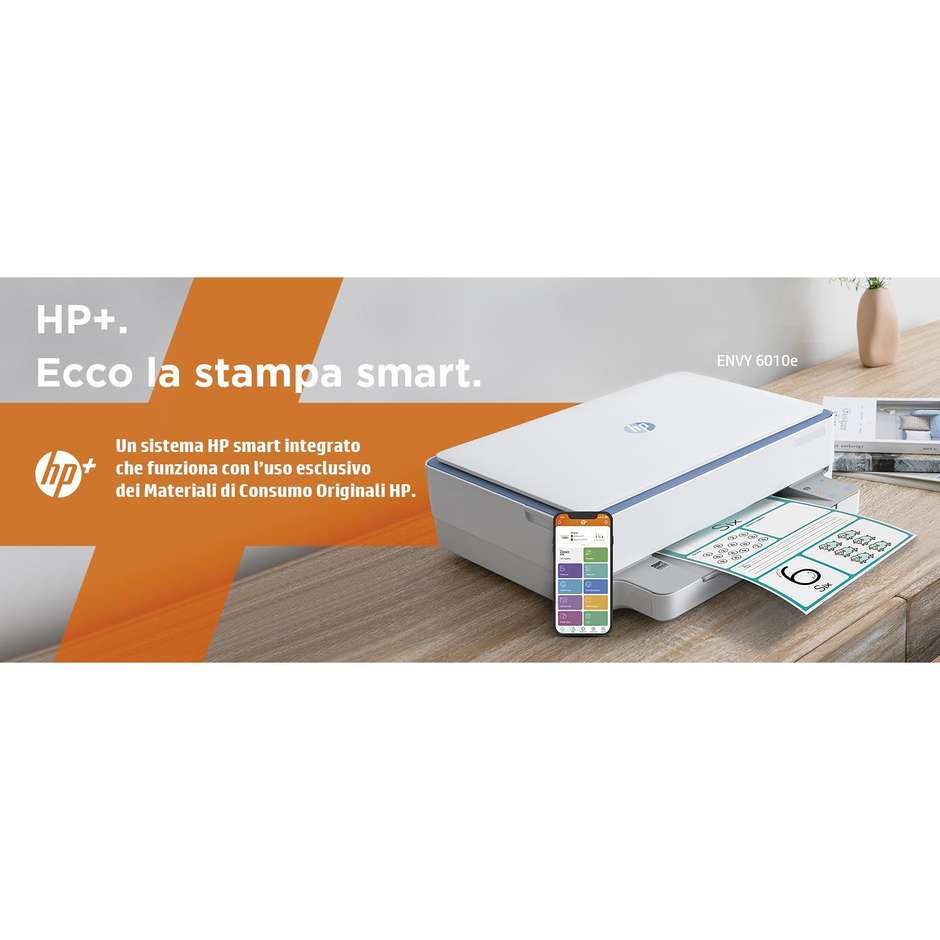 HP Envy 6010 (5SE20B) Stampante Multifunzione Inkjet 3-in-1 A4 Fronte/Retro Automatico Wi-Fi Dual Band Bluetooth Barra Luminosa Smart Bianco