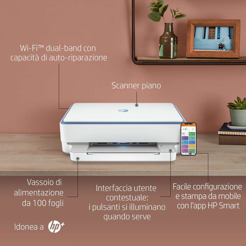 HP ENVY 6010 Multifunzione 3-in-1 Inkjet A4 Fronte/Retro Automatico Wi-Fi Bianco