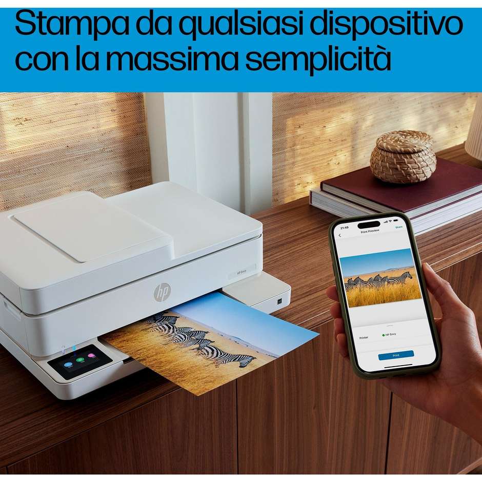 HP Envy 6520e (714N9B) Stampante Multifunzione Inkjet Fotografica 3-in-1 A4 Touchscreen a Colori Fronte/Retro Automatico Wi-Fi Dual Band HP+ Bianco