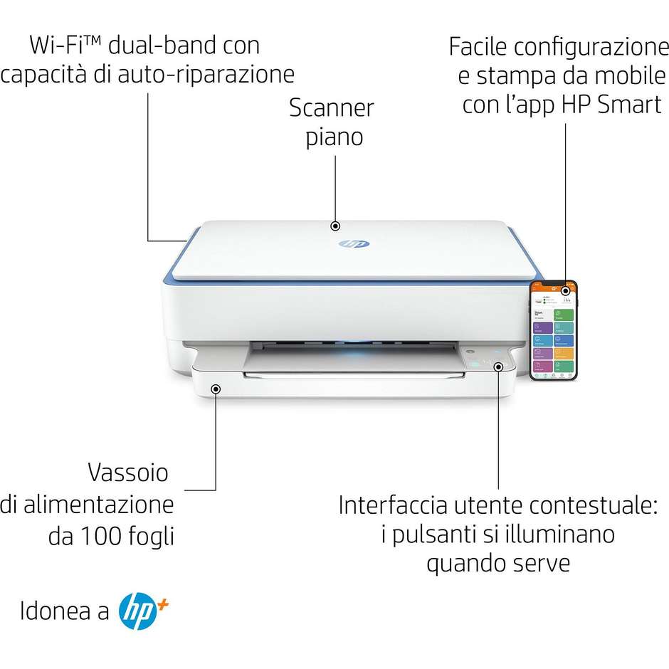 HP ENVY ENVY6010 Stampante Multifunzione 3in1 Wi-Fi  Bluetooth Formato A4 Colore Bianco