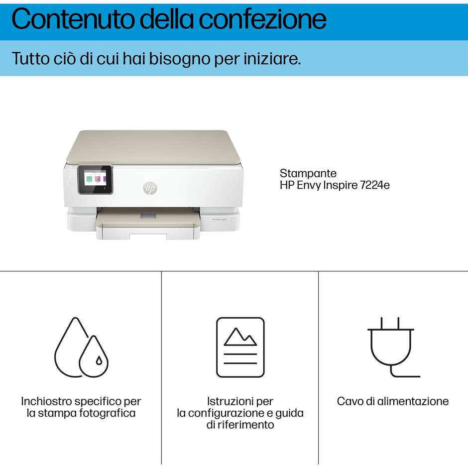 HP Envy Inspire 7224e (349V2B) Stampante Multifunzione Inkjet Fotografica 3-in-1 A4 Vassoio Fotografico Dedicato Fronte/Retro Automatico Touchscreen Wi-Fi Beige