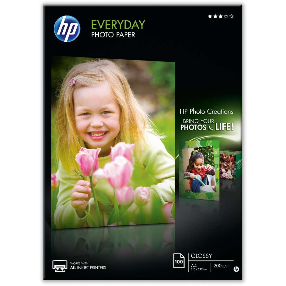 HP Everyday carta fotografica lucida A4, 200 g/m², 100 fogli