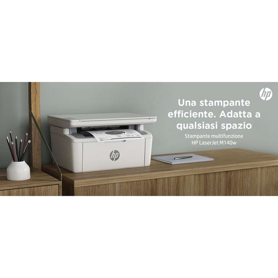 HP LaserJet MFP M140w Stampante Multifunzione 3-in-1 Laser Monocromatico Wi-Fi Bluetooth Compatta Bianco