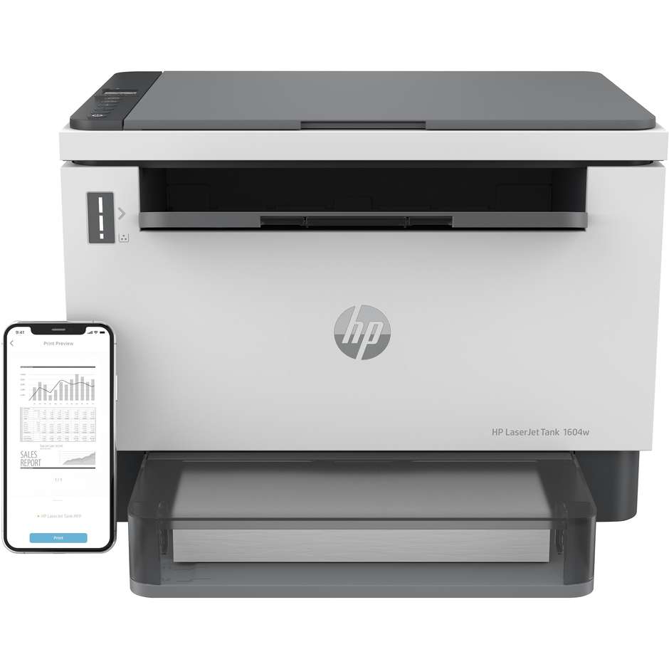 HP LaserJet Tank MFP 1604w Multifunzione 3-in-1 Laser Monocromatico Serbatoio Ricaricabile Wi-Fi A4 Bianco