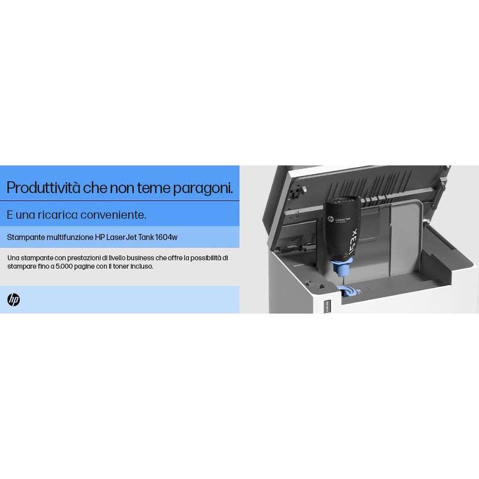 HP LaserJet Tank MFP 1604w Multifunzione 3-in-1 Laser Monocromatico Serbatoio Ricaricabile Wi-Fi A4 Bianco