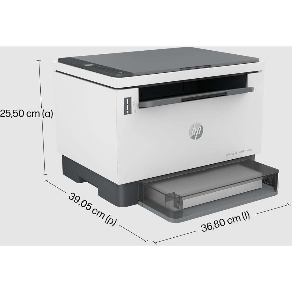 HP LaserJet Tank MFP 1604w Stampante Multifunzione Laser con Serbatoio Ricaricabile Fino a 5000 Pagine Wi-Fi Bianco 2R319A