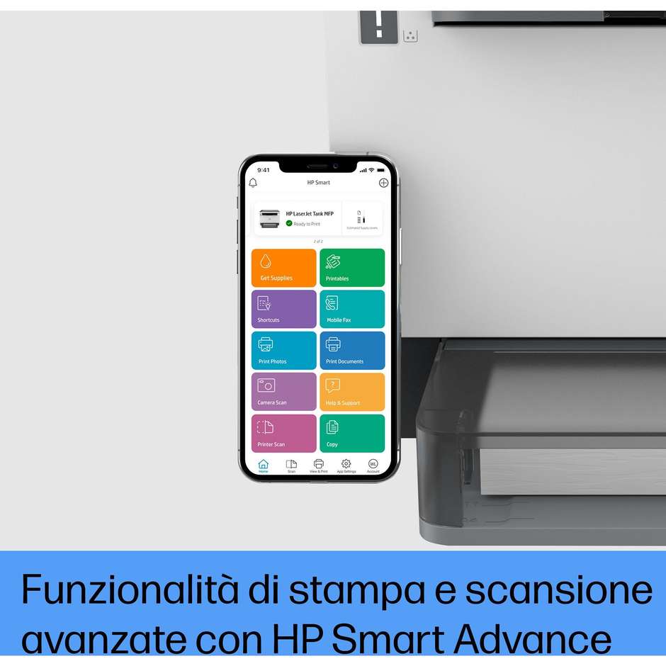 HP LaserJet Tank MFP 1604w Stampante Multifunzione Laser con Serbatoio Ricaricabile Fino a 5000 Pagine Wi-Fi Bianco 2R319A