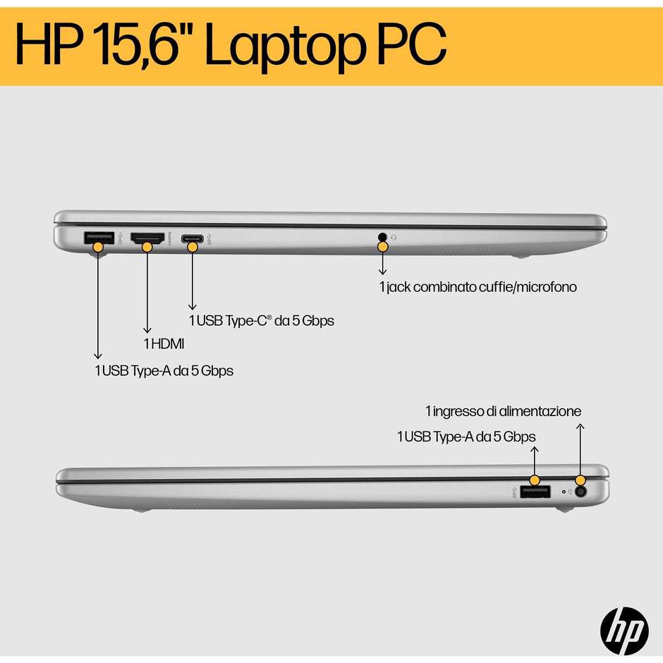 HP Notebook 15.6" Full HD Ram 8 GB Memoria 256 GB Windows 11 Home Colore Grigio