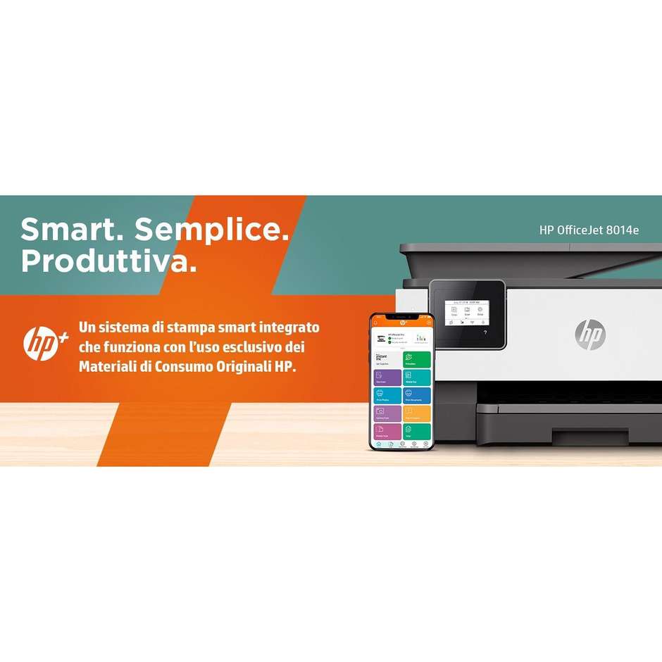 HP OfficeJet 8014e Multifunzione 3-in-1 Inkjet ADF A4 Fronte/Retro Automatico Wi-Fi Grigio/Bianco