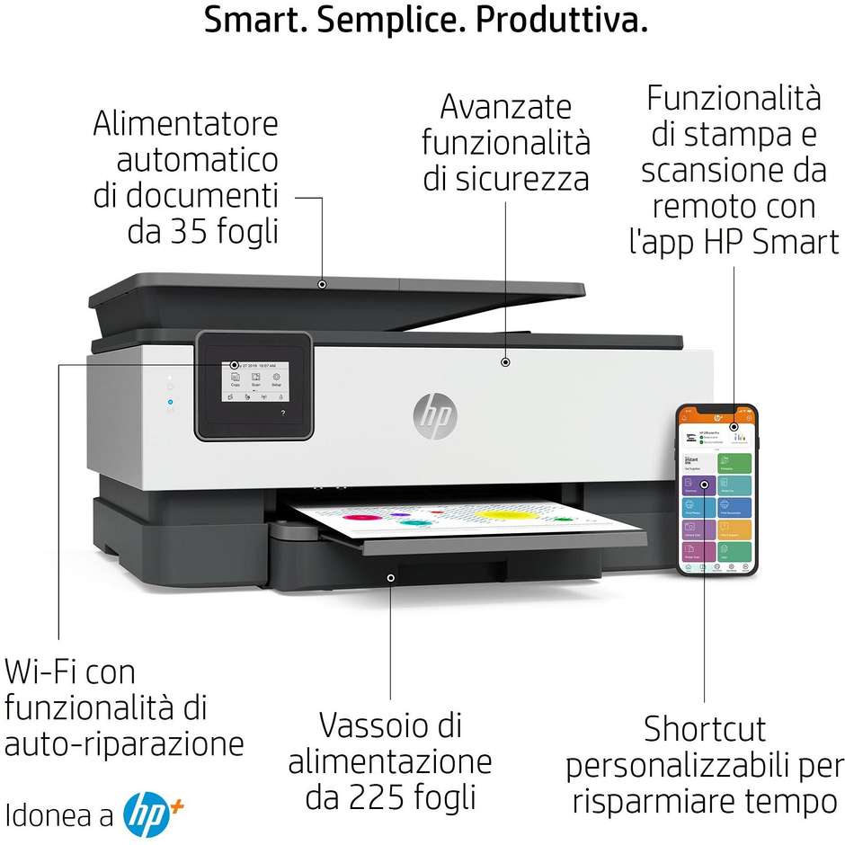 HP OfficeJet 8014e Multifunzione 3-in-1 Inkjet ADF A4 Fronte/Retro Automatico Wi-Fi Grigio/Bianco