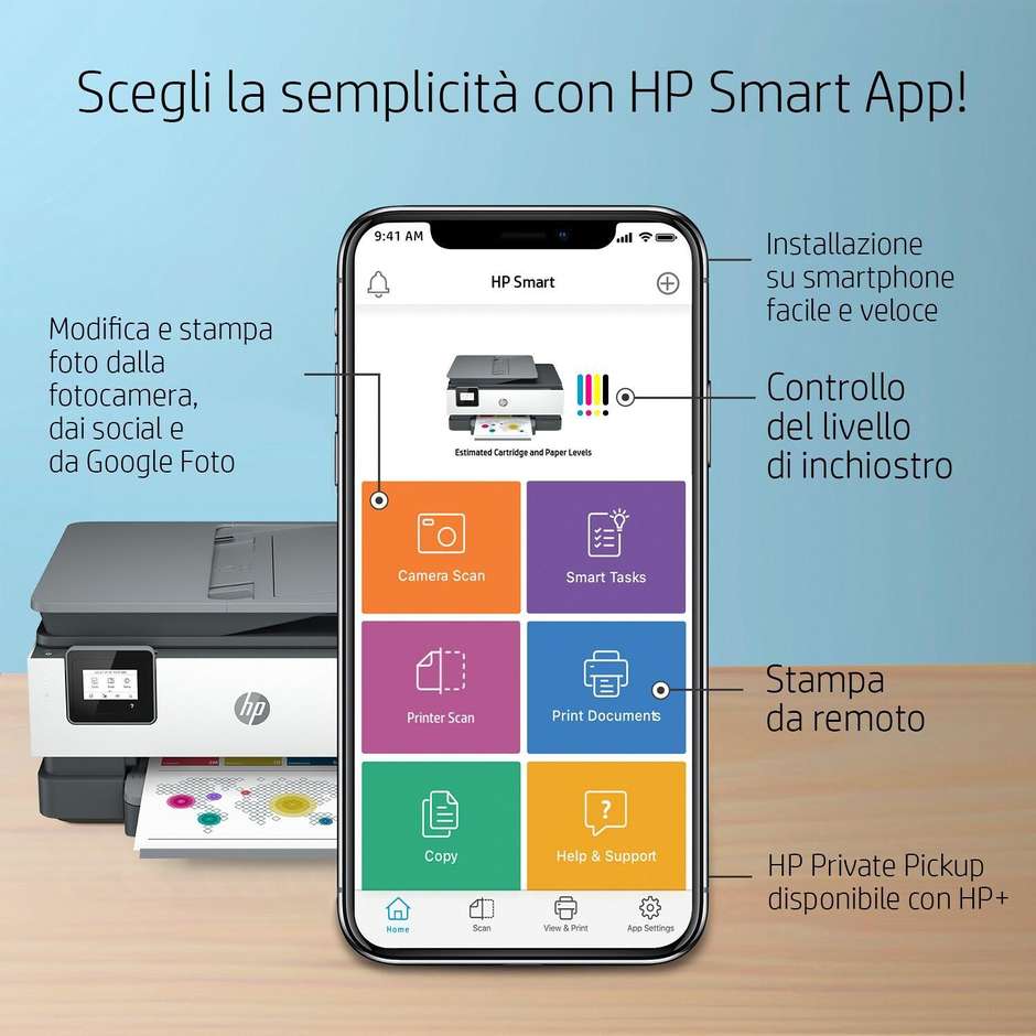 HP OfficeJet 8014e multifunzione A4 a colori, Wi-Fi, duplex automatico e ADF 35 fogli