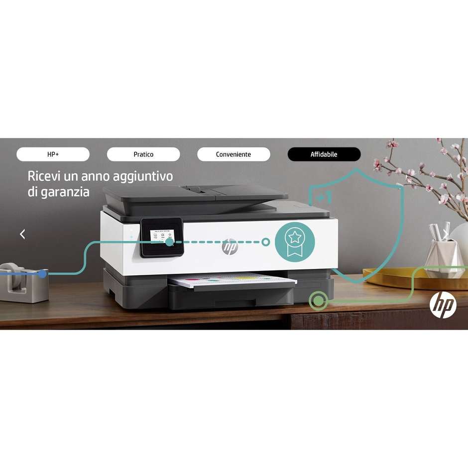 HP OfficeJet Pro 8014e (228G0B) Stampante Multifunzione Inkjet 3-in-1 A4 ADF 35 Fogli Fronte/Retro Automatico Wi-Fi Dual Band Auto-Healing HP+ Grigio/Bianco